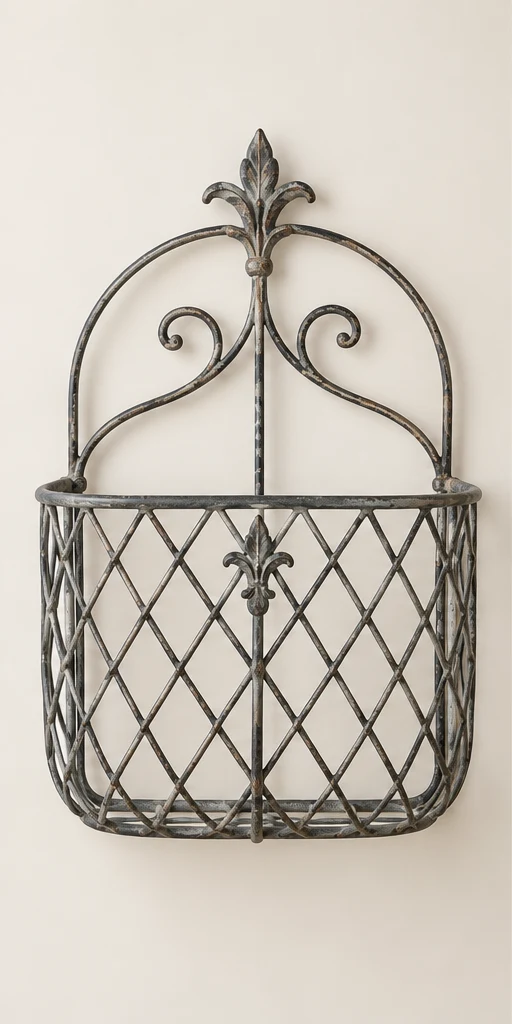 Colette Lattice Basket in Charcoal, empty basket front view