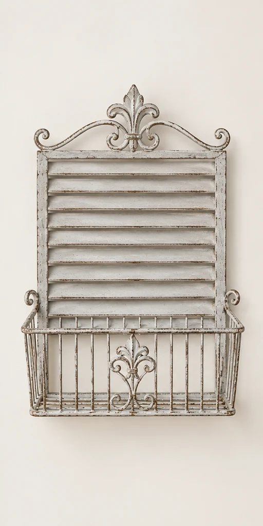 Lucie Shutter Basket in Grey white, empty basket front view
