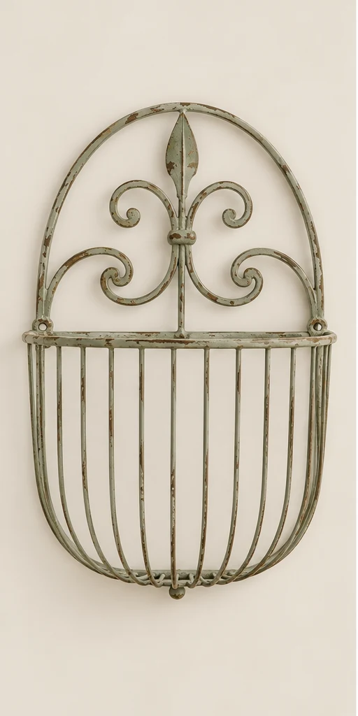 Manon Arch Basket in Sage green, empty basket front view
